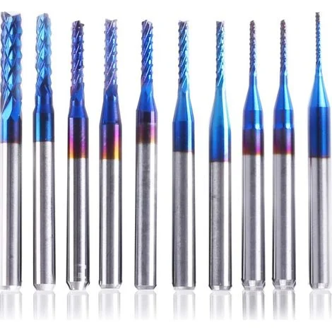 Frese CNC, 10 pezzi, rivestimento Nano Blue, 0,8-3 mm, gambo da 1/8".