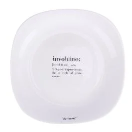 Piatto piano quadrato in vetro opalino, bianco, Victionary Involtino