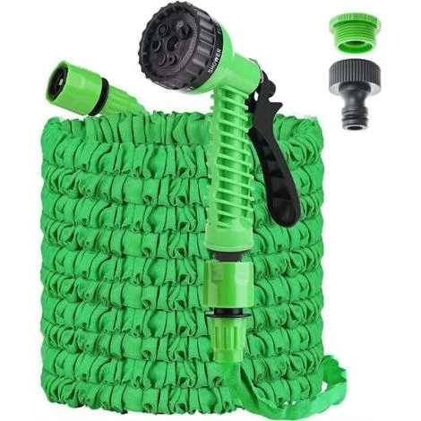 Canna per irrigazione estensibile, 30 m / 100 ft, tubo irrigazione flessibile con 7 modalità di spruzzatura, impermeabile, ideale per giardinaggio e lavaggio auto (Verde)