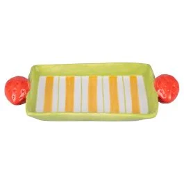 Vassoio in ceramica, manici design fragola, Fruit Life
