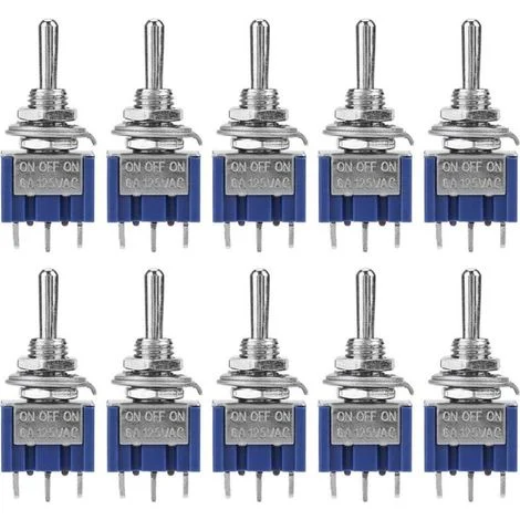10 mini interruttori a bilanciere 6A 125VAC, interruttore a 3 posizioni e 3 pin, mini interruttore a levetta SPDT, diametro della testa del pulsante 6 mm