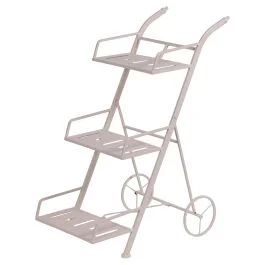 Carrello portavasi 3 ripiani in ferro battuto 55x38x79 cm, bianco, Esté