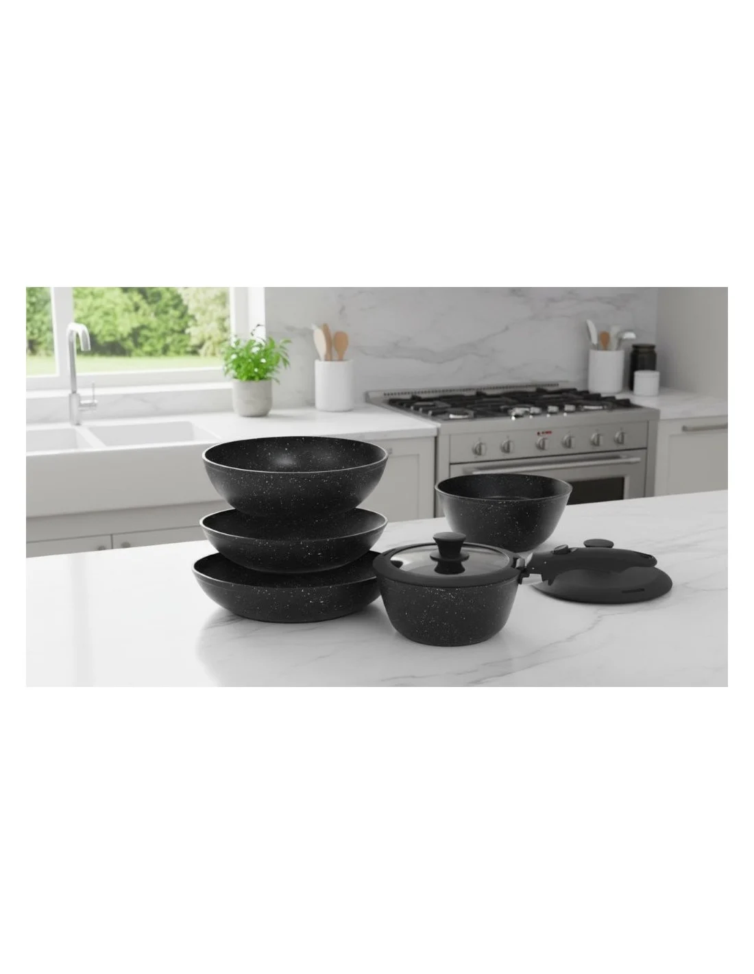 BATTERIA PENTOLE SALVASPAZIO NERA 8PZ MERIDIA C&COOK