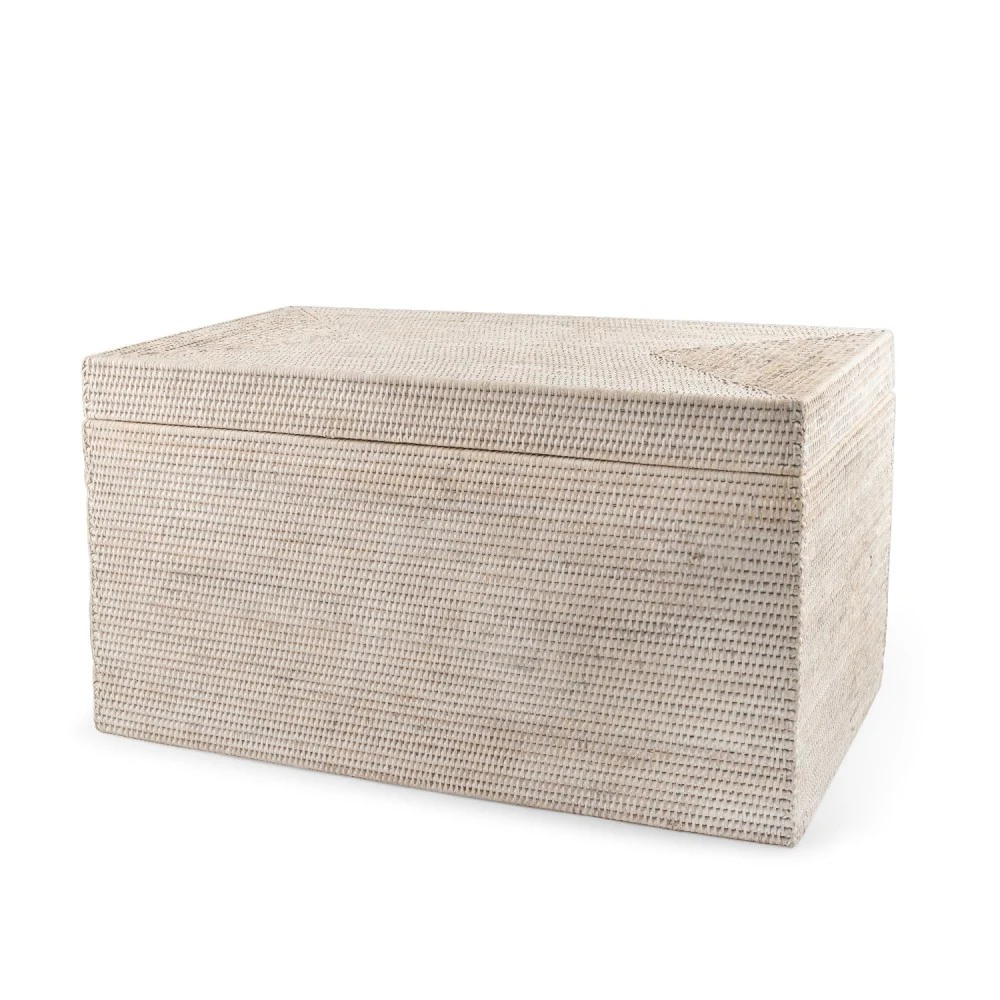 Baule in Rattan Sbiancato con Coperchio 78x42x42 cm H&H