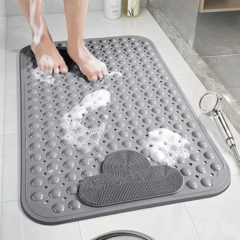 Tappetino doccia antiscivolo 70 x 40 cm con ventose, Comodo tappetino doccia, Lavabile in lavatrice, Grigio