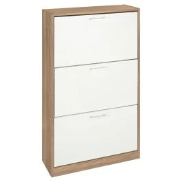 Scarpiera 3 ante a ribalta 63x24xh.116 cm, bianco e rovere, Sibilla