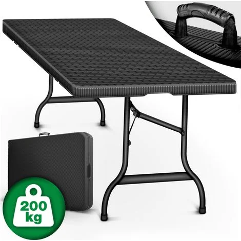 tillvex Tavolo da giardino pieghevole in rattan, 180x75cmTavolo da buffet con maniglia per il trasportoTavolo pieghevole per giardino, terrazza e balconeTavolo da campeggio per 6 persone