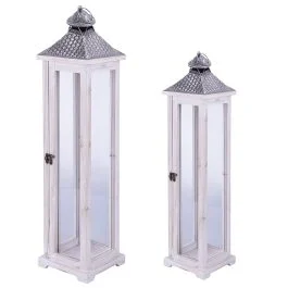 Set 2 lanterne decorative, bianco e antracite, Sibilla