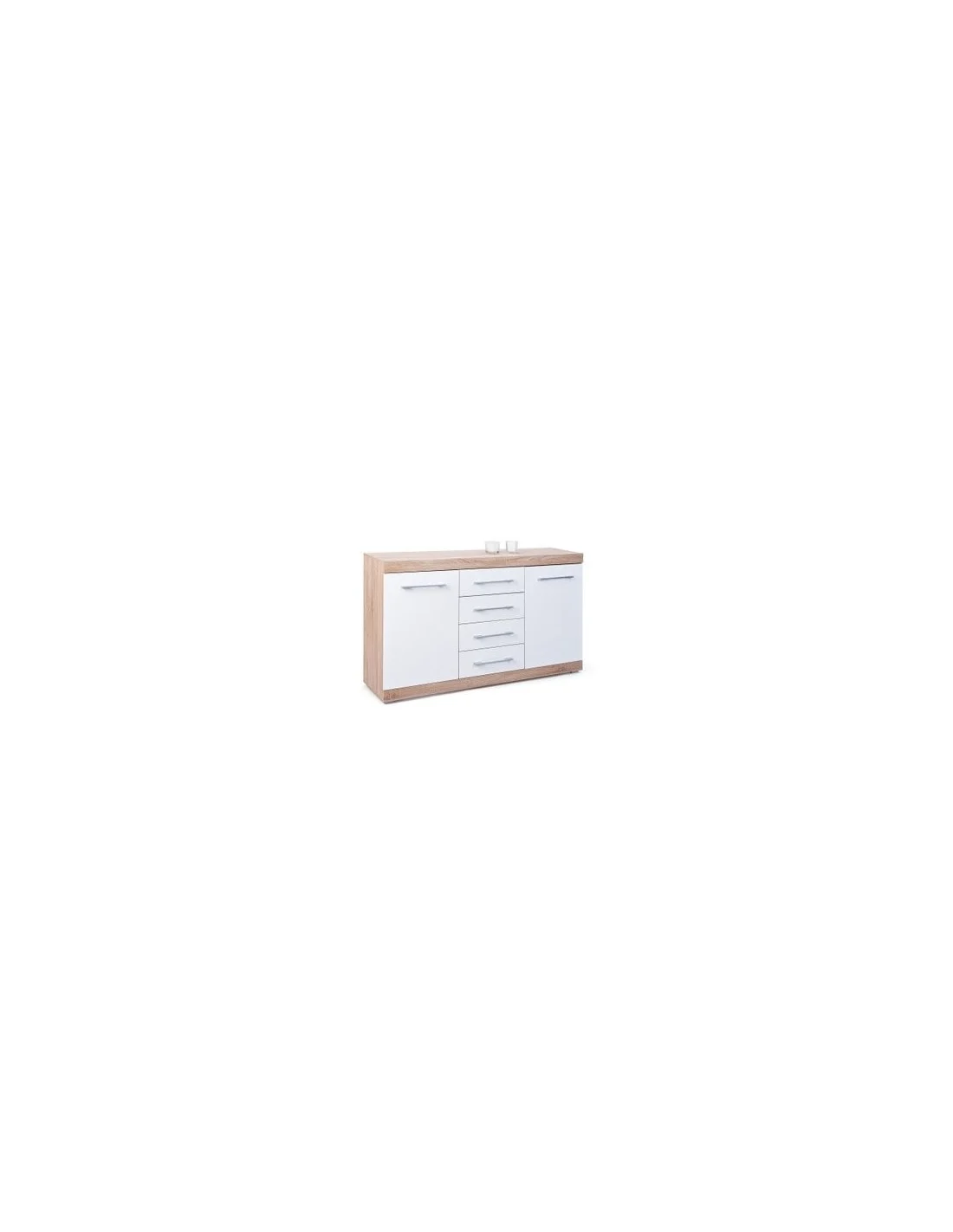 MOBILE CREDENZA BUFFET 2 ANTE 4 CASSETTI ROVERE/BIANCO 155x40x87CM