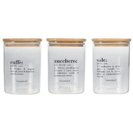 Set 3 barattoli sale, zucchero e caffè in vetro e legno di acacia, Victionary