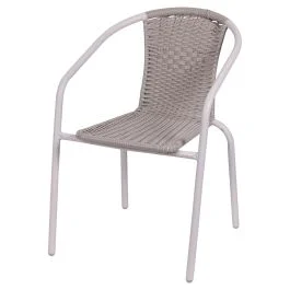 Sedia da esterno intrecciata con braccioli, bianco, Esté