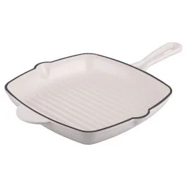 Bistecchiera 27x27 cm in ghisa smaltata, induzione, bianco, Radici Vaniglia