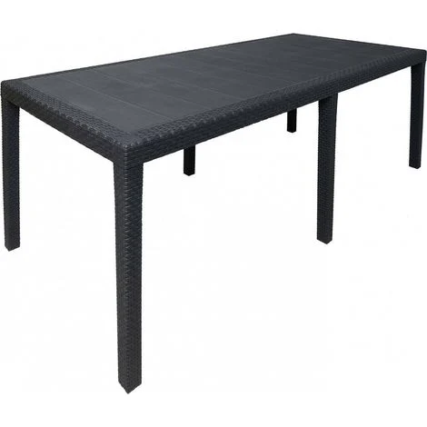 Tavolo da Esterno - 10 Posti Meccanismo Estensione Allunga Centrale, Nero Antracite, -, 150x90x72h cm Aregua