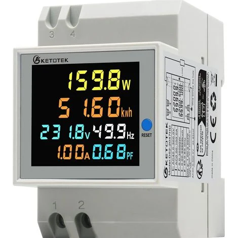 Contatore di energia monofase, contatore elettrico digitale AC 40-300V 100A, wattmetro monofase, contatore per guida DIN, watt, kWh, voltmetro, amperometro