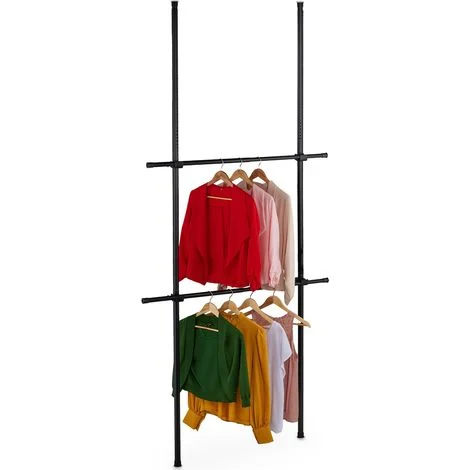 Relaxdays Appendiabiti Telescopico, Sistema Componibile per Cabina Armadio, 2 Aste H: 165-300 cm, L: 75-120 cm, Nero