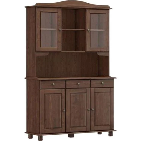 Credenza in Pino Massiccio Scuro 5 Ante e 3 Cassetti 197 cm con Vetrine - Imbuya Domo Mea
