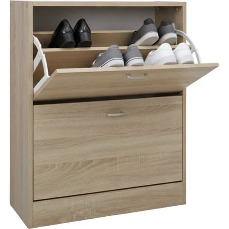 Scarpiera in MDF Melaminico 2/3/4/5 ripiani, Ante a Ribalta, Rovere Bianco Cemento 2 Rovere