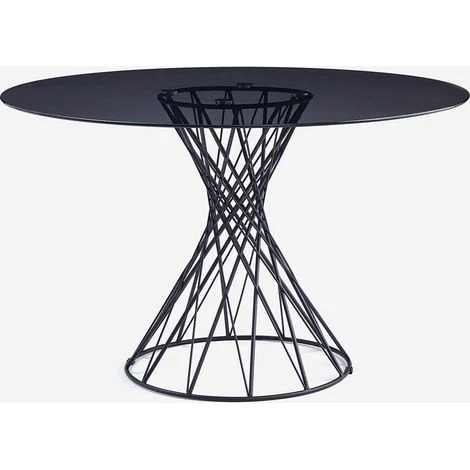 Tavolo di design rotondo moderno in vetro nero 120cm per soggiorno Naji