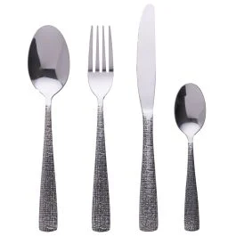 Set 24 posate in acciaio inox, silver lucido, Texture