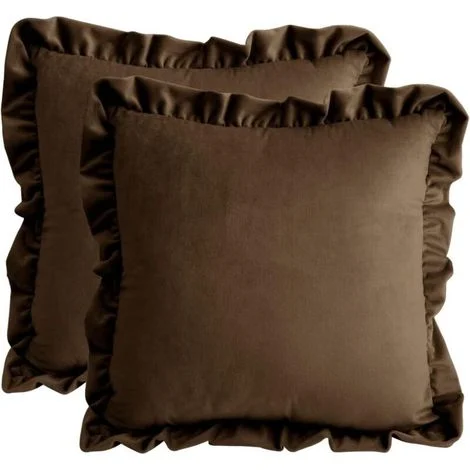 Set di 2 fodere per cuscini in velluto marrone 45x45 cm – Cerniera invisibile – Decorazione chic per divano, camera da letto, auto -Crezuo
