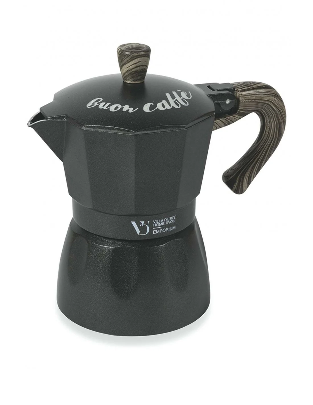 BUON CAFFÈ CAFFETTIERA ANTRACITE MANICO LEGNO 3TA