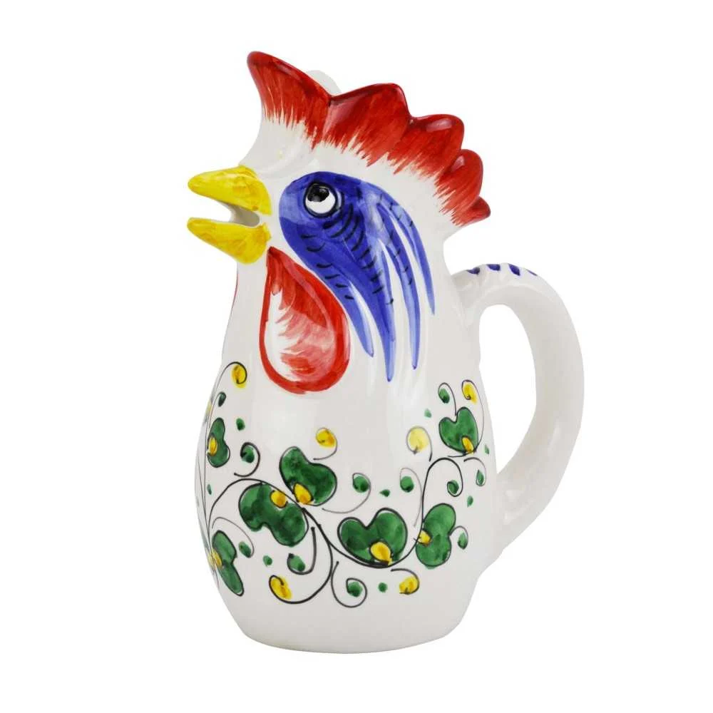Caraffa Galletto Verde in Ceramica Dipinta a Mano