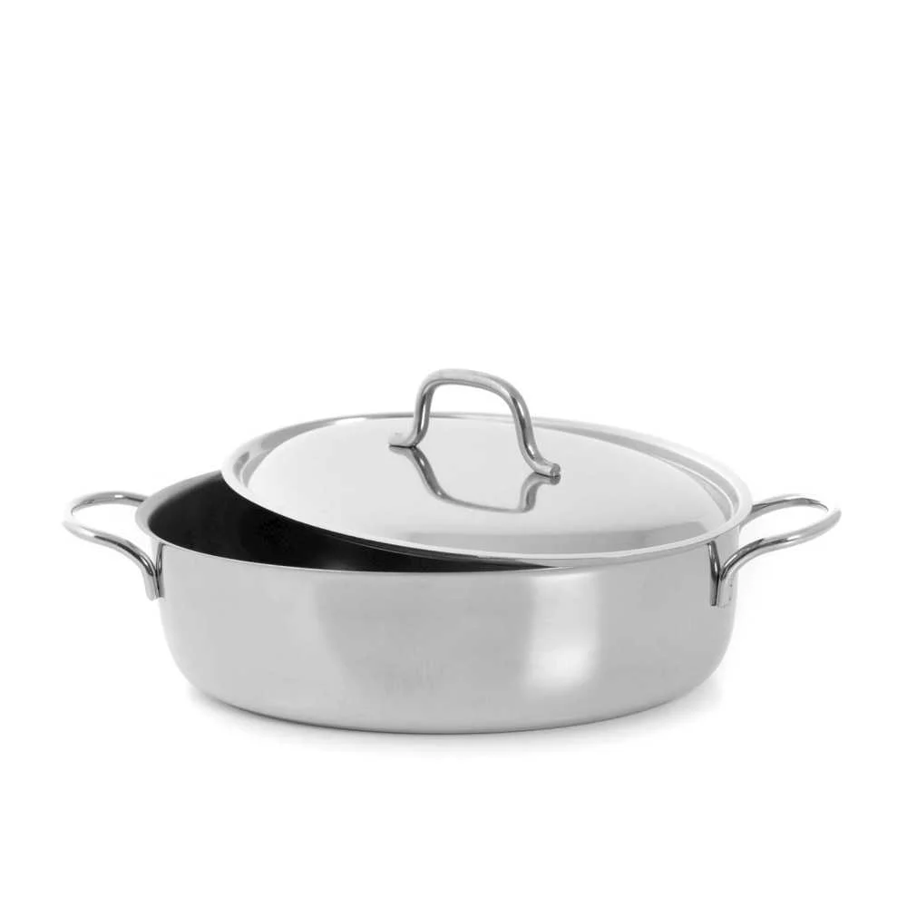Casseruola ovale inox Ø 32 cm con 2 manici e coperchio – versatilità professionale