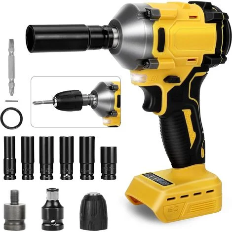 Chiave a impulsi a batteria,pistola a impulsi brushless da1000Nm da 1/2pollice compatibile con Dewalt 18V 21V,avvitatore a impulsi elettrico con 3impostazioni di velocità e12accessori-SENZA batteria