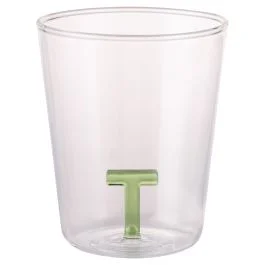 Bicchiere 420 ml in vetro borosilicato, lettera T interna in 3D, Monogram
