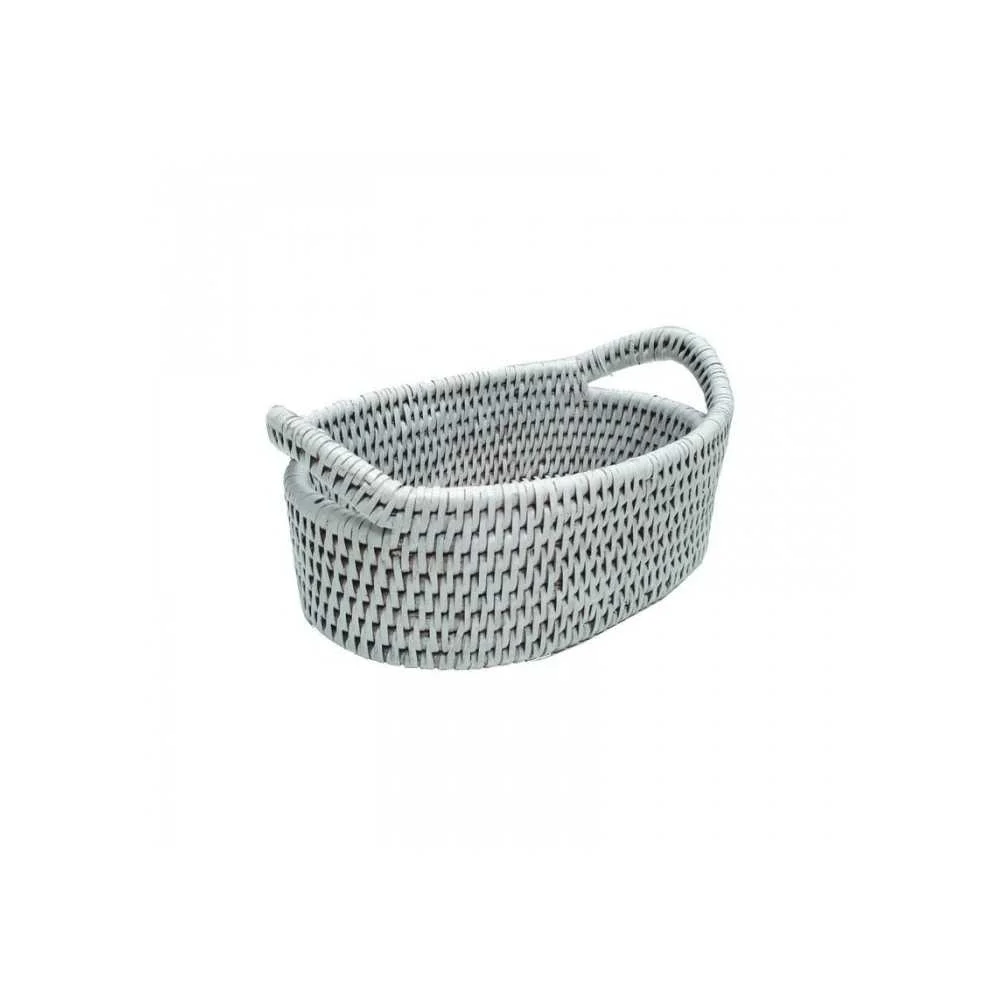 Cestino Irene Ovale con Manici in Rattan Bianco 14x21 cm