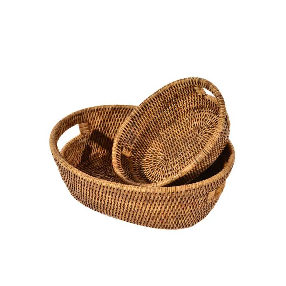Cestino Ovale Compatto in Rattan con Manici