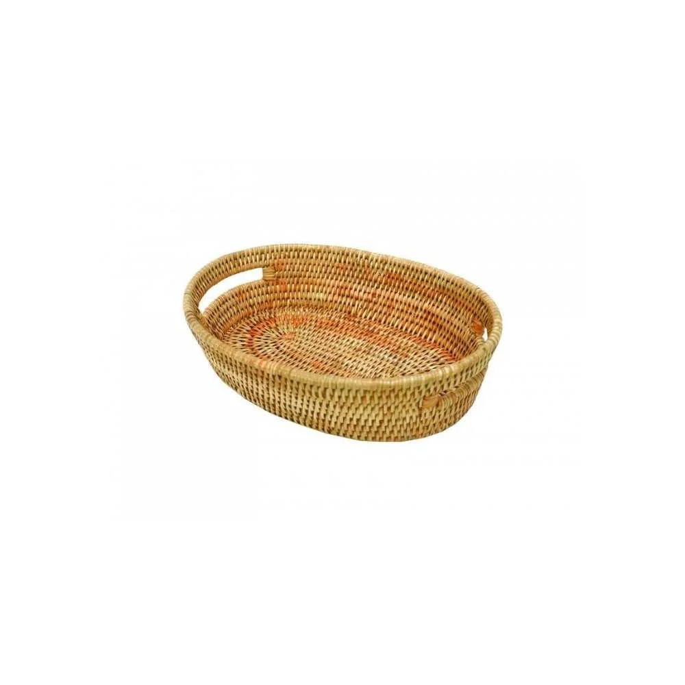 Cestino Ovale con Manici in Rattan Miele 30x20x8 cm