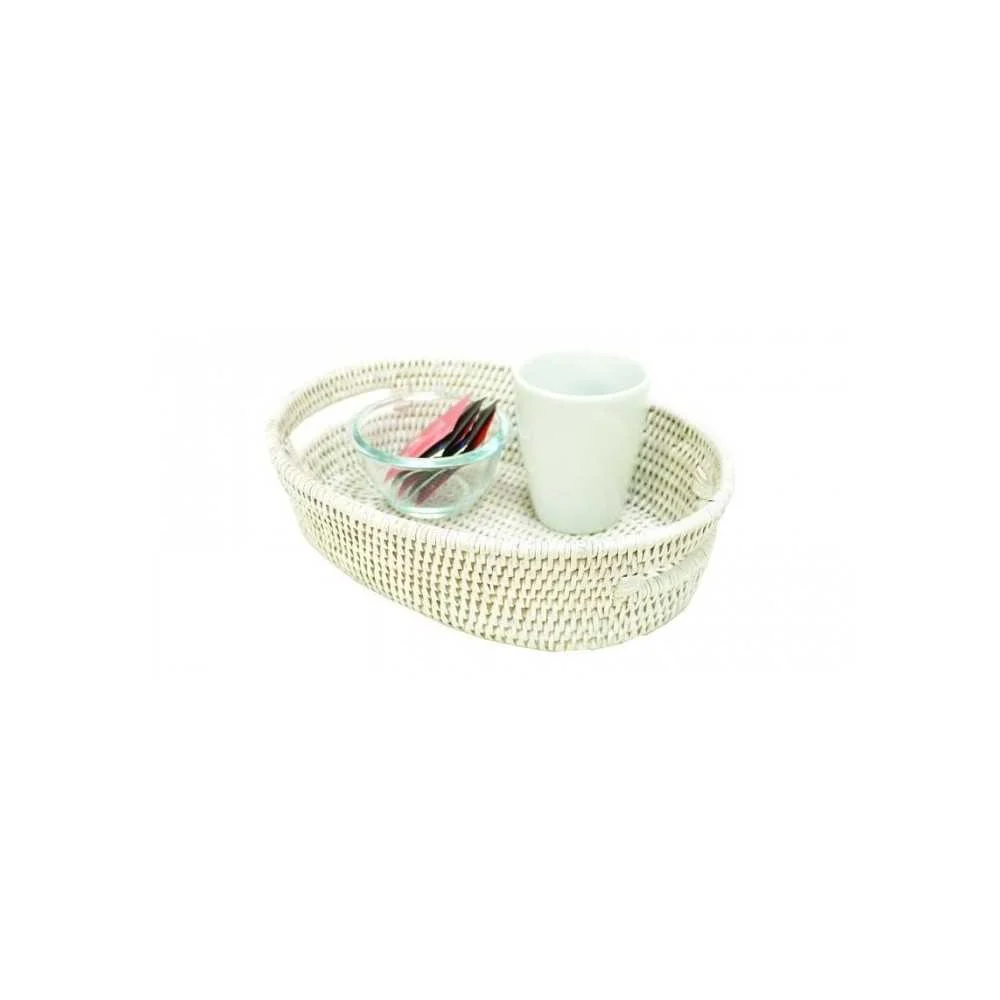 Cestino Pane Ovale Rattan Bianco 25x14.5 cm