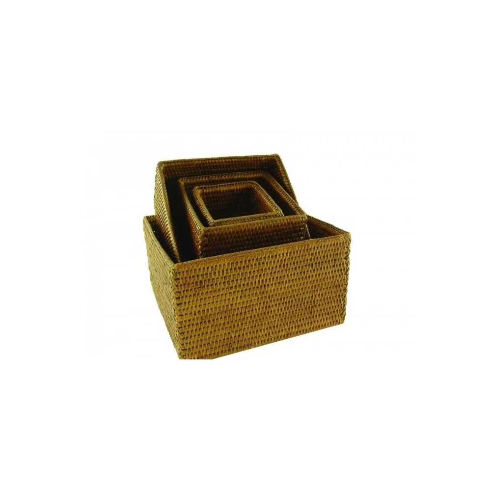 Cestino quadrato in rattan scuro 26x26x15 cm