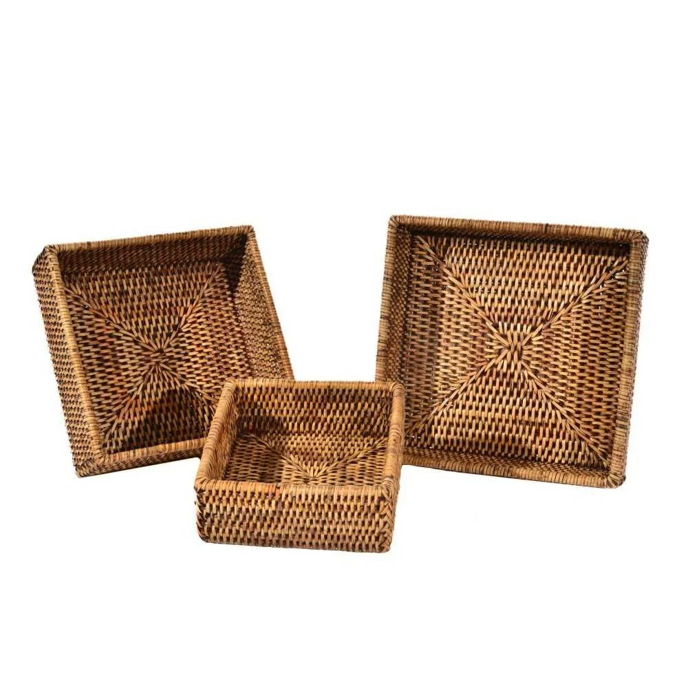 Cesto Quadrato in Rattan Naturale 19x6,5 cm Salvaspazio