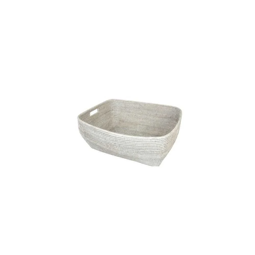 Cesto Rettangolare con Manici Rattan Bianco 60x50x25 cm