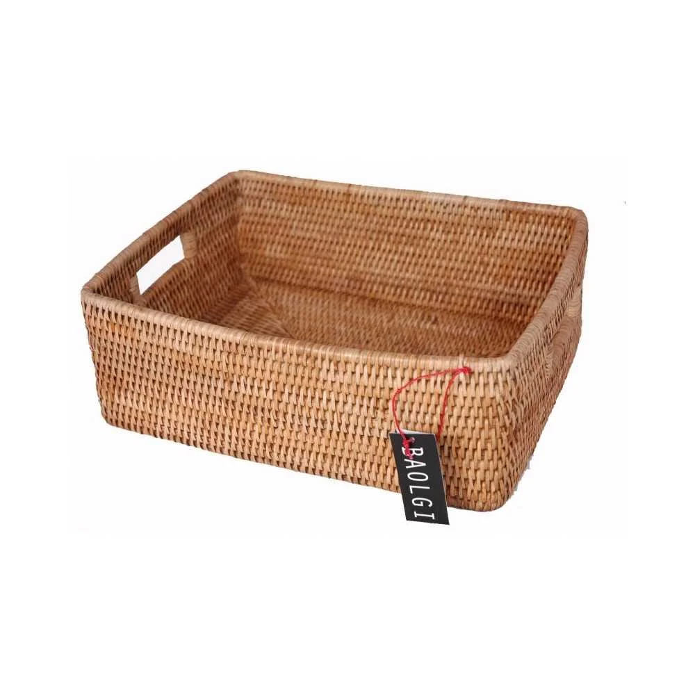 Cesto Rettangolare in Rattan Naturale Miele 33x25x12 cm