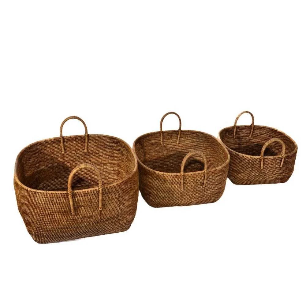 Cesto Tondo in Rattan con Manici 49x28 cm