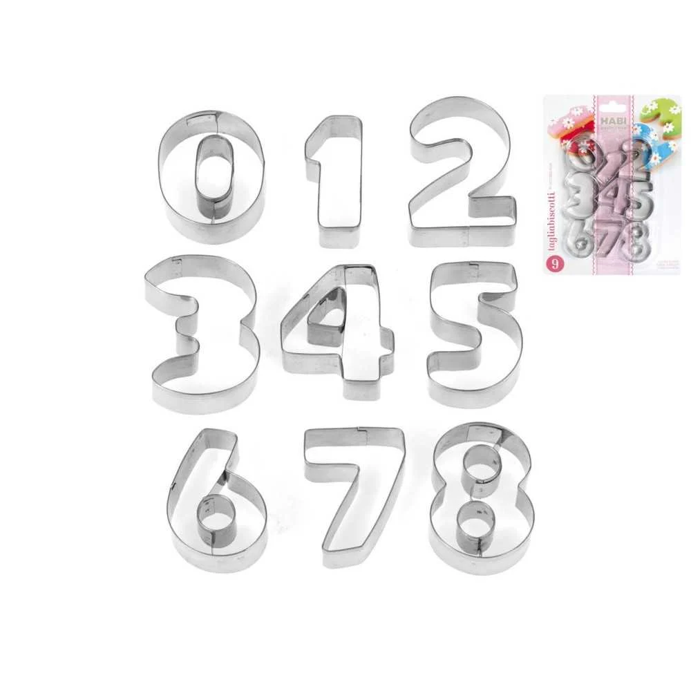 Confezione 9 Tagliabiscotti Inox Numeri: Precisione e Creatività