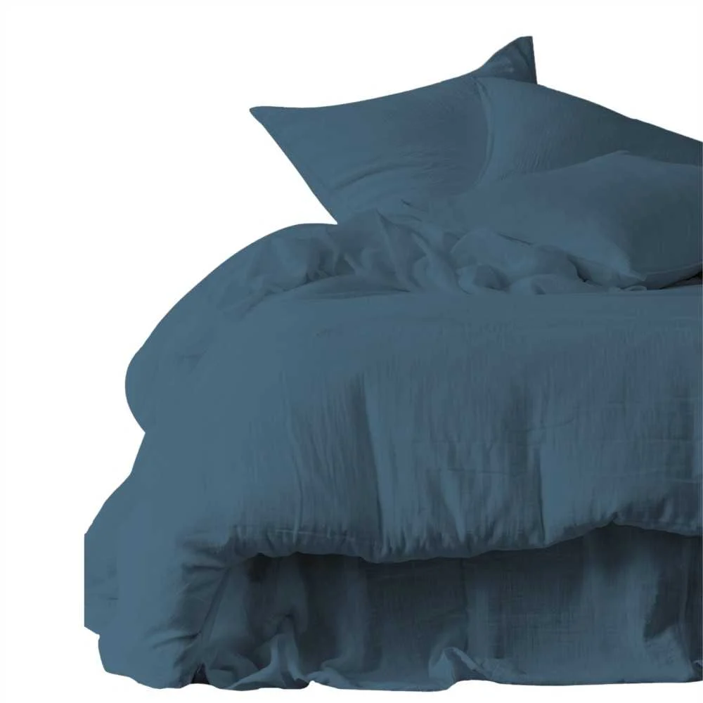 Copripiumino 240x220 Dili in Garza di Cotone– Blu Turquin Polveroso
