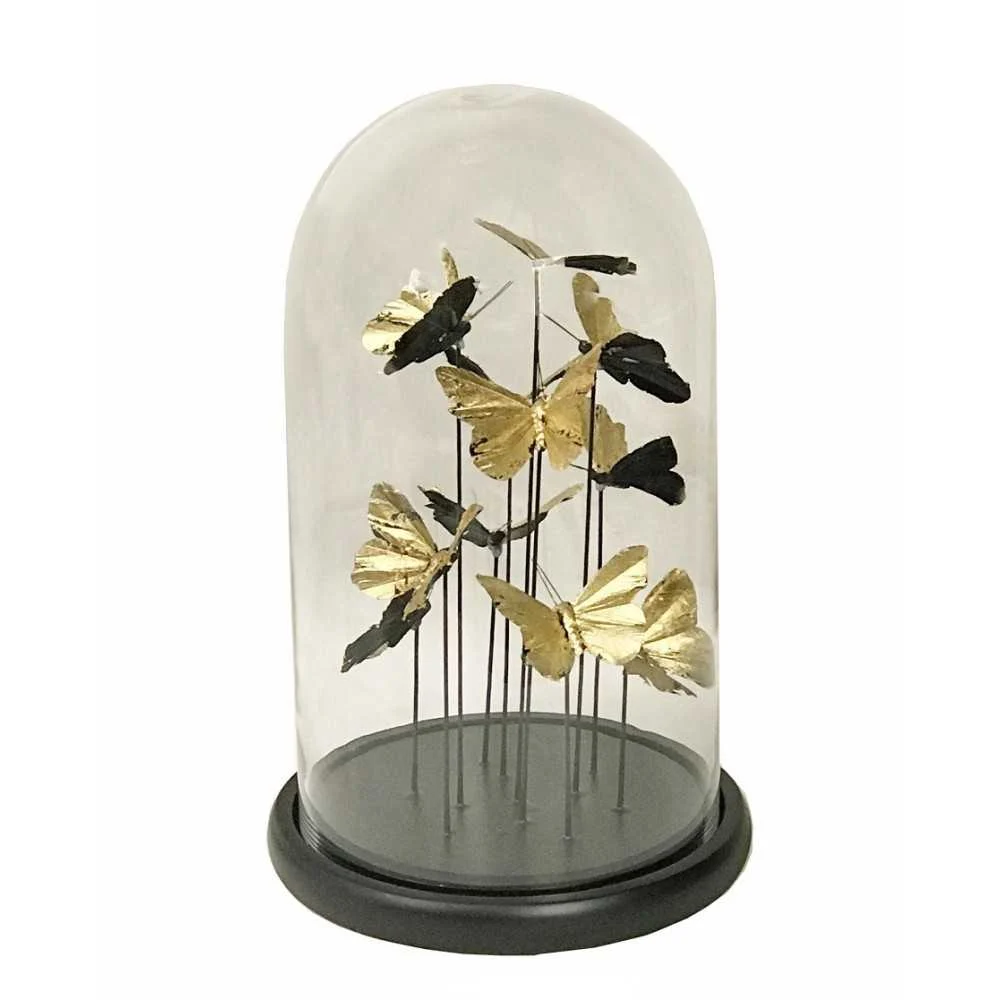 Cupola Vetro Ø23 cm H38 cm con Farfalle Oro