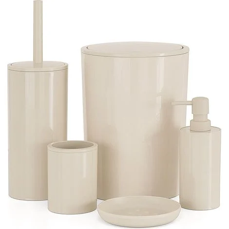Set accessori bagno da appoggio 5 pezzi in plastica beige Glim