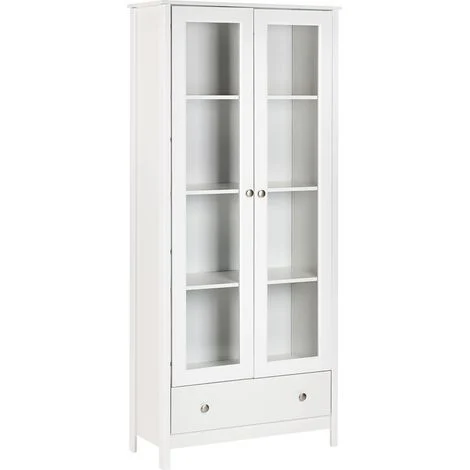 Classico mobile decorativo scandinavo Credenza alta con cassetto espositivo in vetro Bianco Nornalup