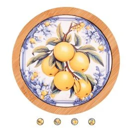 Mattonellina decorativa in ceramica e bambù, decoro limoni, Fruit Life
