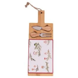 Set tagliere e 2 coltelli da formaggio, in legno di bambù e ceramica, Rametto