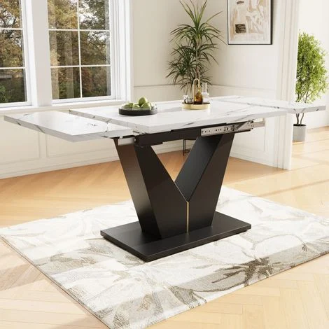 Tavolo da pranzo allungabile 99-159×75×75cm, con gambe regolabili, tavolo rettangolare - cucina soggiorno, MDF, bianco