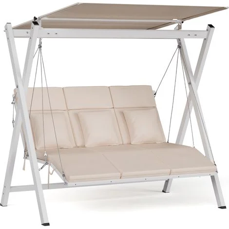 Blumfeldt FlexiSwing - Dondolo Hollywood, 3 posti, con schienale regolabile + tettuccio parasole, resistente alle intemperie