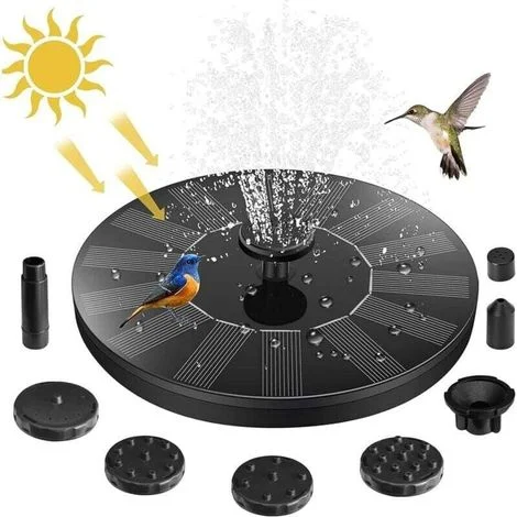 Fontana solare da giardino per esterni – Pompa da 1,5 W – 7 ugelli per abbeveratoi per uccelli – Altezza dell'acqua 30-50 cm – Decorazione per laghetti e patii