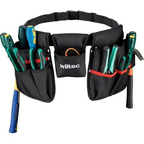 Wiltec Cintura porta attrezzi con 23 tasche, 63,5 x 25,5 cm, portata 15 kg, robusta e regolabile, per elettricista, carpentiere, boscaiolo, giardinaggio,