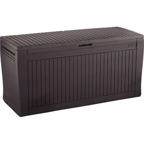 Dmora - Cassapanca outdoor Gatineau, Baule da giardino, Contenitore da esterno, Panchina contenitore da esterno, 117x45 h57 cm, Marrone